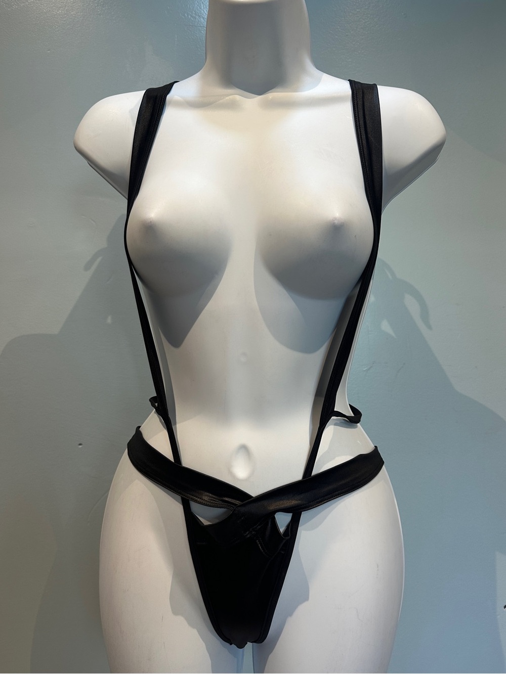 Yandy Black Faux Leather Strappy Lingerie Bodysuit Medium/Large NWOT
